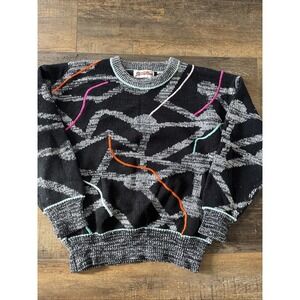 Vintage 80's Sterling Harris Abstract Neon Electric Sweater Medium Saved By Bell